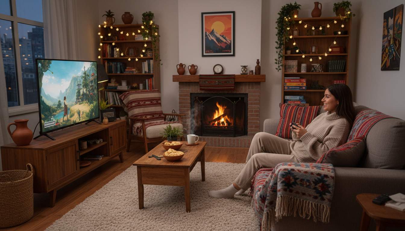 Happy woman enjoying online gaming